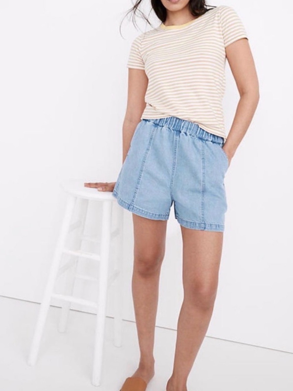 Madewell Light Blue Elastic-Waist Jean Shorts